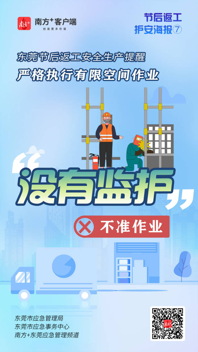 （應急）安全生產(chǎn)護航海報⑦@東莞有限空間企業(yè)，嚴格執(zhí)行作業(yè)“七個不準”  南方+ 何建文 制圖