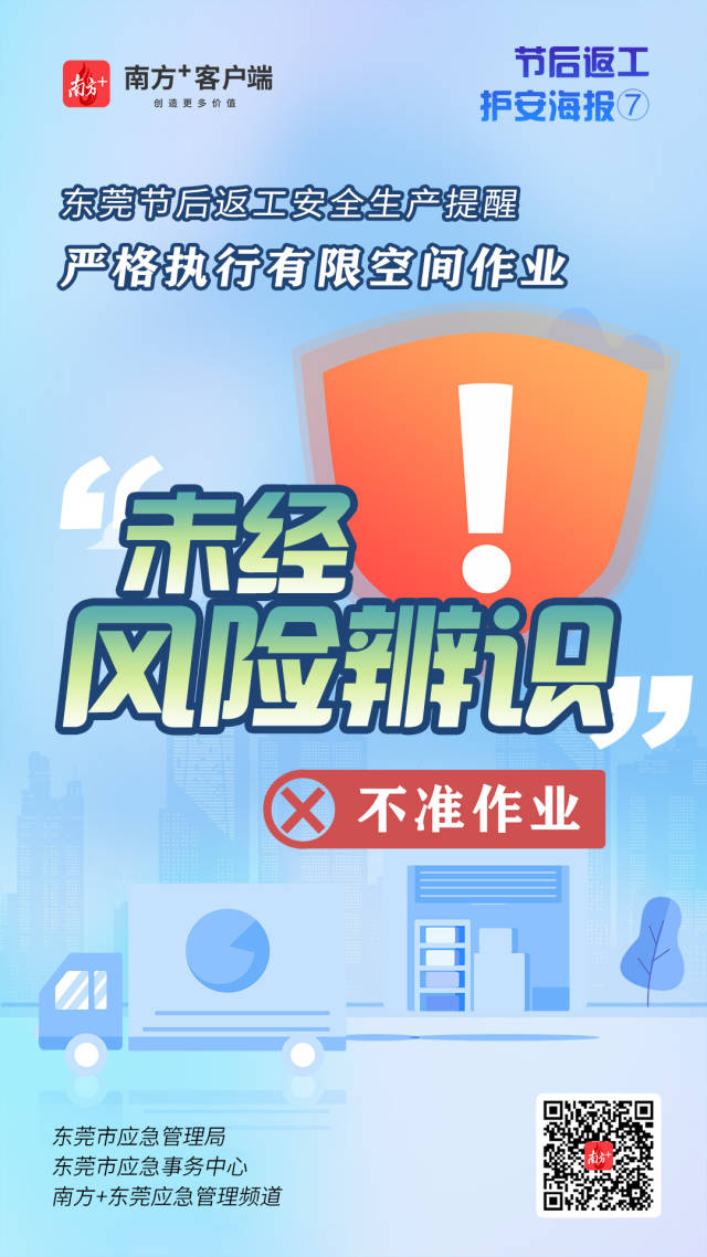 （應急）安全生產(chǎn)護航海報⑦@東莞有限空間企業(yè)，嚴格執(zhí)行作業(yè)“七個不準”  南方+ 何建文 制圖