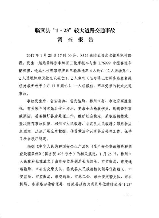 臨武縣1.23較大道路交通事故調(diào)查報(bào)告