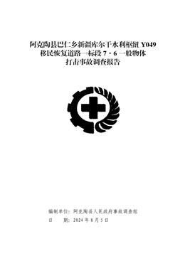 阿克陶縣巴仁鄉(xiāng)新疆庫爾干水利樞紐Y049移民恢復(fù)道路一標段7·6一般物體打擊事故調(diào)查報告