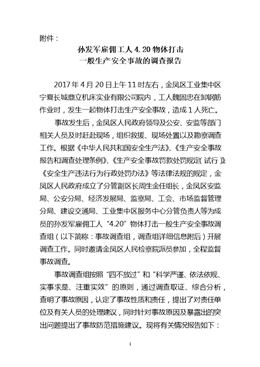 “4.20”孫發(fā)軍雇傭工人物體打擊一般生產安全事故調查報告