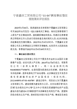 寧夏鑫欣工貿有限公司“11·04”瞞報事故整改措施落實評估報告