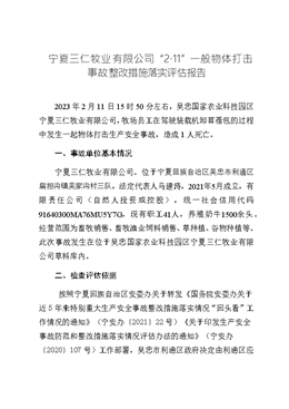 寧夏三仁牧業(yè)有限公司“2·11”一般物體打擊事故整改措施落實評估報告