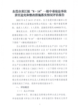 東莞市黃江鎮(zhèn)“8·14”一般中毒窒息事故責任追究和整改措施落實情況評估報告