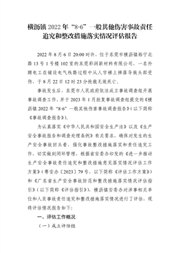 橫瀝鎮(zhèn)2022年“8·6”一般其他傷害事故責任追究和整改措施落實情況評估報告