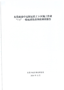 東莞麻涌中遠海運重工D區(qū)施工作業(yè)“7·5”一般起重傷害事故調查報告